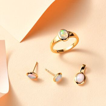 AA Nat&uuml;rliches, &auml;thiopisches Welo Opal Schmuckset, 925 Silber 750 Gelbgold Vermeil - 1,61 ct.