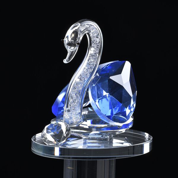 Dekorative Kristallglas-Schwanfigur auf ovalem St&auml;nder, Gr&ouml;&szlig;e 11.5x11.5x8cm, blau image number 2