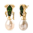 Süßwasser Perle, Natürlicher Chromdiopsid Ohrringe 925 Silber 750 Gelbgold Vermeil (10-15 Werktage Lieferzeit) 22.08 ct