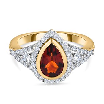 Kirsch Citrin und wei&szlig;er Zirkon Ring, 925 Silber vergoldet (Gr&ouml;&szlig;e 17.00) ca. 1.85 ct