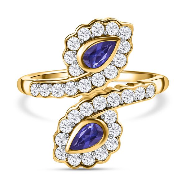 Tansanit, Wei&szlig;er Zirkon Ring 925 Silber vergoldet (Gr&ouml;&szlig;e 17.00) ca. 1.37 ct