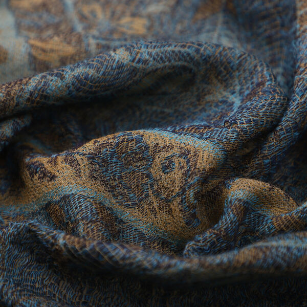 Premium Kollektion - gewebter Schulterschal, Natur Seide und Wolle, Jamawar Design, 70x200 cm, Olivgr&uuml;n image number 6