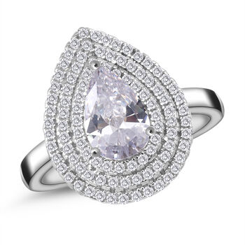 LUSTRO STELLA - Wei&szlig;er Zirkonia Ring 925 Silber rhodiniert (Gr&ouml;&szlig;e 16.00) ca. 2,96 ct