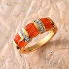 Mexikanischer Kirschfeuer Opal und Zirkon-Ring 925 Silber Gelbgold Vermeil (Größe 16.00) ca. 1,09 ct image number 1