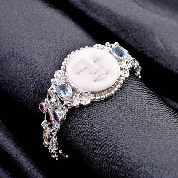 Limitierte Auflage- Royal Bali - Ox Bone, Himmelblauer Topas Armband ca. 19 cm 925 Silber ca. 28.06 ct image number 1