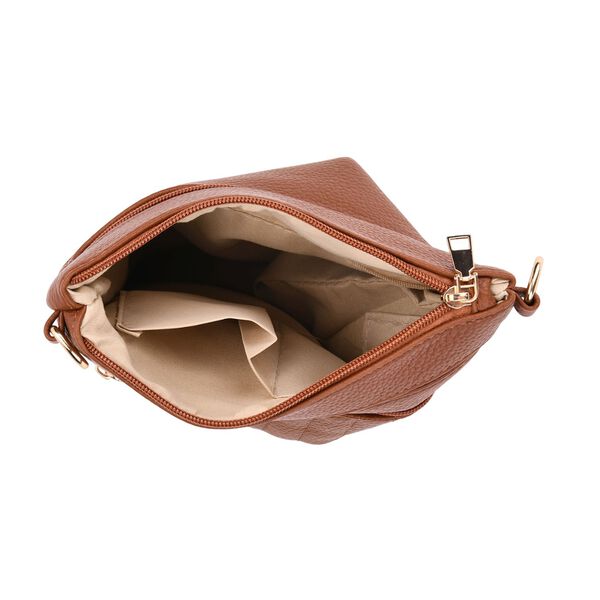 Crossbody-Tasche mit gemustertem Schulterriemen und vielen Fächern, 23×26 cm, Braun image number 4