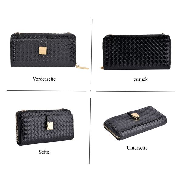 CLOSE OUT - gewebter Crossbody gl&auml;nzend Tasche, Multif&auml;cher, 20x10 cm, Schwarz image number 4