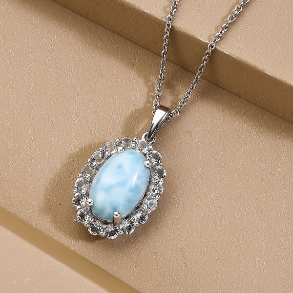 Larimar und weißer Topas-Anhänger mit Kette, 925 Silber platiniert ca. 8.92 ct image number 3