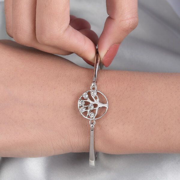 LUSTRO STELLA - österreichischer weißer Kristall-Armreif, 19 cm lang, Messing ca. 0,49 ct image number 3