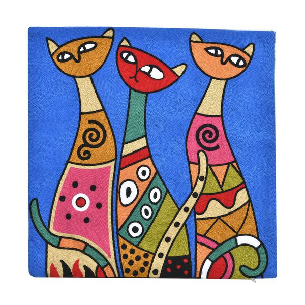 Katzen Besticktes Kissenbezug aus 100% Baumwolle, 43x43 cm, Katzen image number 3