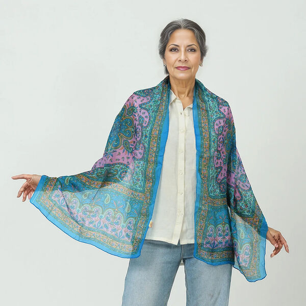 Königsblauer Seidenschal mit Paisleymuster image number 9