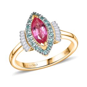 LUXORO zertifiziert und geprüft AAAA Padparadscha Saphir, Paraiba Turmalin und Diamant Ring in 585 Gold - 1,56 ct.