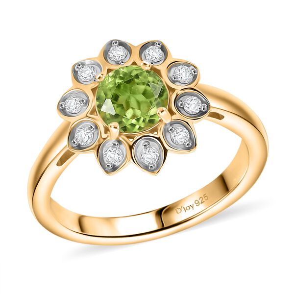 D'Joy Nat&uuml;rlicher Peridot, Wei&szlig;er Zirkon Ring 925 Silber vergoldet (Gr&ouml;&szlig;e 19.00) ca. 1.13 ct image number 3