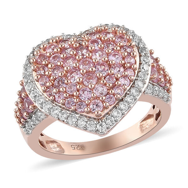 Rosa Saphir und Zirkon-Halo-Ring, 925 Silber ros&eacute;vergoldet, 1,86 ct. image number 4