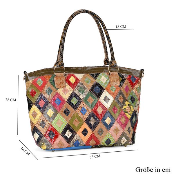 Chaos By Elsie - Echtleder Crossbody Tasche, Multifarbenes Krokodil-Muster image number 6