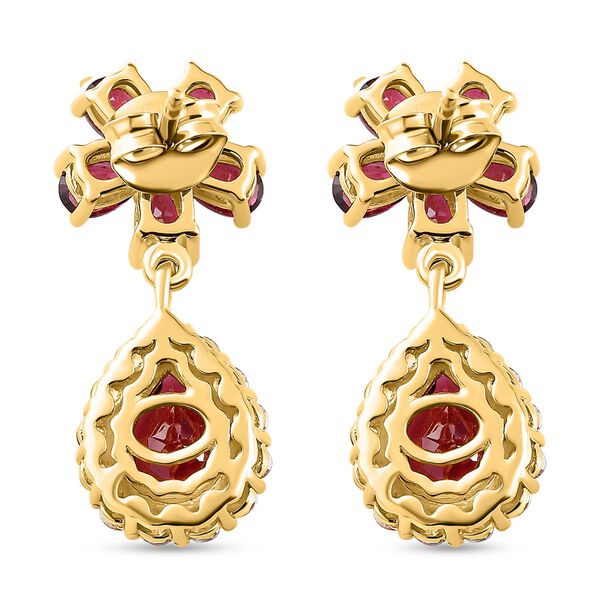 Rhodolith Granat und floraler Zirkon-Halo-Ohrh&auml;nger, 925 Silber vergoldet, 6,57 ct. image number 5