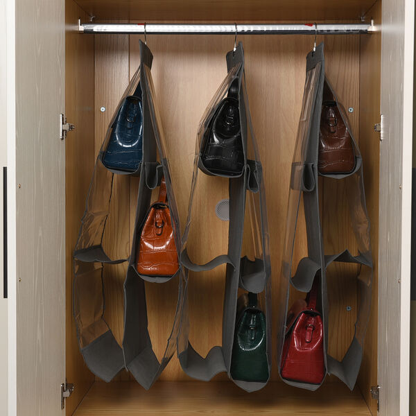 3er Set h&auml;ngende Aufbewahrungstasche, PVC, Gr&ouml;&szlig;e 33x80 cm, Grau image number 2