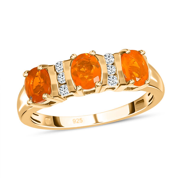 Salamanca Feueropal, weißer Zirkon Ring, 925 Silber vergoldet (Größe 20.00), ca. 0.93 ct image number 4