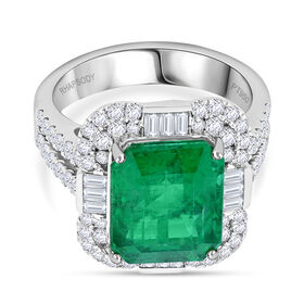 Chairman's Vault Collection - zertifiziert und geprüft RHAPSODY AAAA Äthiopischer Smaragd und VS-EF Diamant Halo Ring in 950 Platin - 7,99 ct.