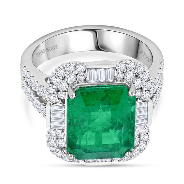 Chairman's Vault Collection - zertifiziert und geprüft RHAPSODY AAAA Äthiopischer Smaragd und VS-EF Diamant Halo Ring in 950 Platin - 7,99 ct. image number 0
