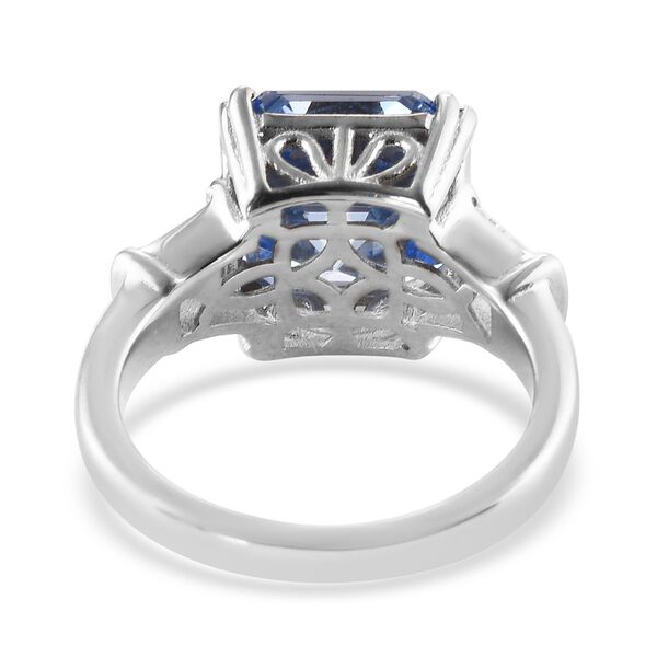 LUSTRO STELLA Hergestellt mit Fancy Blauem ZIRKONIA Asscher Schliff Ring 925 Silber Platin-&Uuml;berzug (Gr&ouml;&szlig;e 16.00) ca. 6,84 ct image number 5