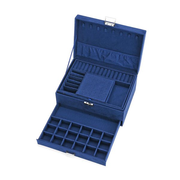 3-schichtige Schmuckbox aus Samt mit 5 Silberputztüchern in Dunkelblau, 24,5x17x11,5cm image number 5