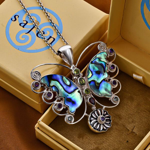 Sajen Silver- Abalone Muschel und Multi-Edelstein-Anh&auml;nger - 3,22 ct. image number 2