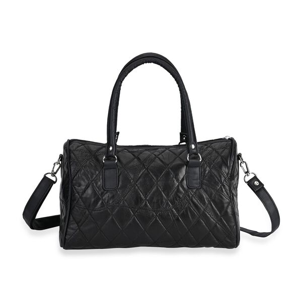 Stylische Echtleder Crossbody-Tasche mit gl&auml;nzender Optik, Schwarz