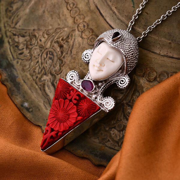 Mexikanische Zinnober, Afrikanischer Rubin (Fissure gef&uuml;llt) Anh&auml;nger 925 Silber ca. 28,77 ct. image number 2