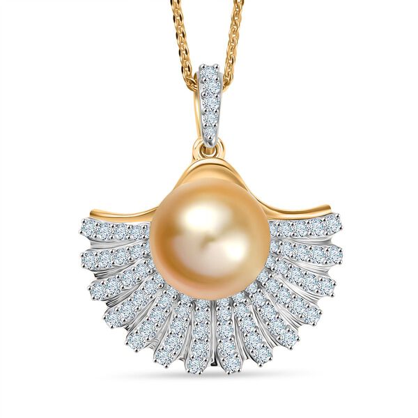 D'Joy AA goldener S&uuml;dseeperlen- und Moissanit-Anh&auml;nger mit 50cm Kette