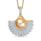 D joy AA Goldene Südsee Perle, Moissanit Anhänger mit Kette, ca. 9-11mm, 925 Silber 750 Gelbgold Vermeil