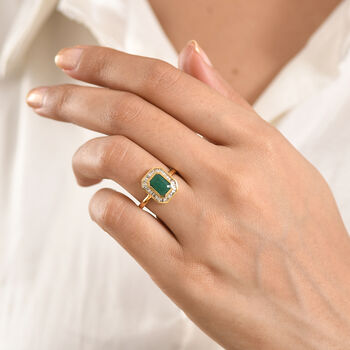 LUXURIANT - AA Socoto Smaragd, Lab Grown Diamant Ring 925 Silber 750 Gelbgold Vermeil (Gr&ouml;&szlig;e 17.00) ca. 1,88 ct