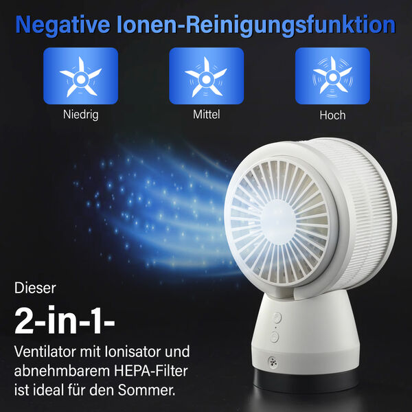 2 in 1: Ventilator mit Ionizer und abnehmbarer HEPA Filter, Weiß image number 5