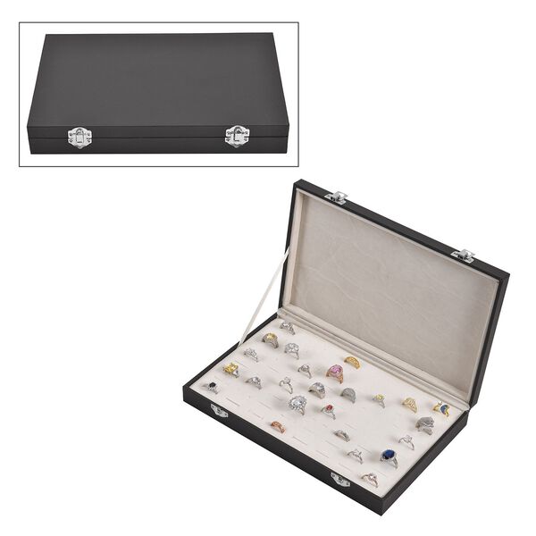 Moderne Ringschatulle aus Kunstleder mit zwei Verschl&uuml;ssen, 29x18.5x4cm, Schwarz