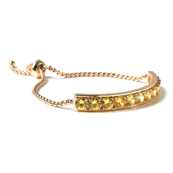 Flexibles gelbes Zirkonia Bolo-Armband, ca. 15-25 cm, goldfarben image number 2