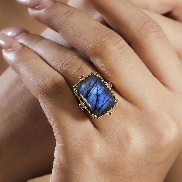 AAA Labradorit und Rhodolith Granat Ring - 18,80 ct. image number 3