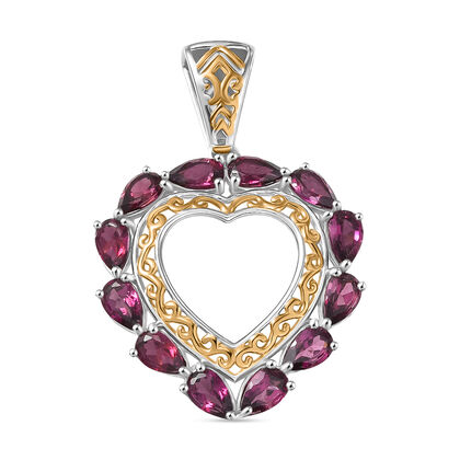 D'Joy AA Nat&uuml;rlicher Rhodolith Granat Anh&auml;nger 925 Silber platiniert und vergoldet ca. 3.11 ct