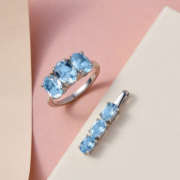 2er-Set himmelblauer Topas-Ring und Anhänger, 925 Silber platiniert, ca. 6,38 ct image number 2