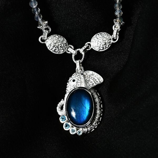 AAA Labradorit, blaue Topas und schwarze Spinell 45cm Halskette - 60,22 ct. image number 3