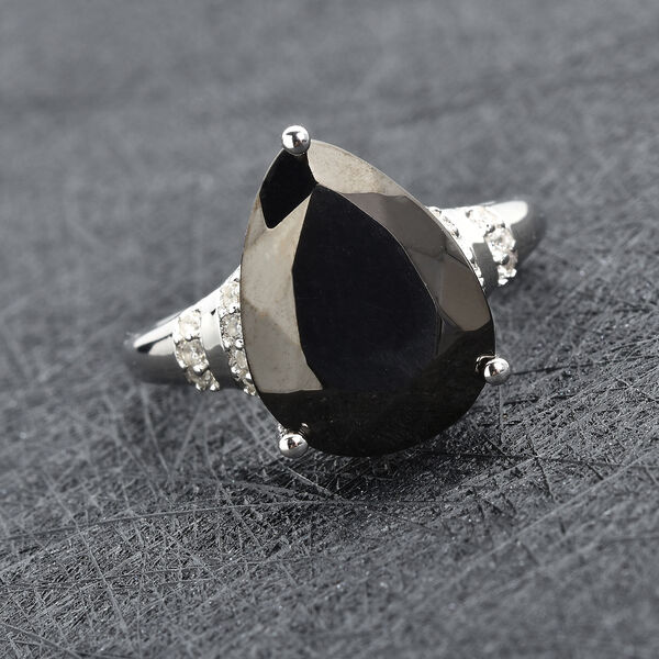 Schungit und wei&szlig;er Zirkon-Ring, 925 Silber rhodiniert  ca. 5,55 ct image number 2