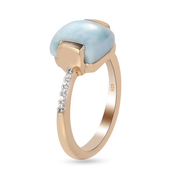 Larimar und Zirkon Solitär Ring 925 Silber 585 Vergoldet image number 5