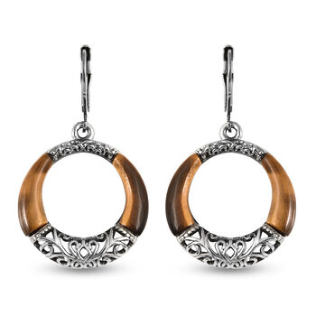 Tigerauge Ohrringe Edelstahl Schwarz oxidiert ca. 7,10 ct