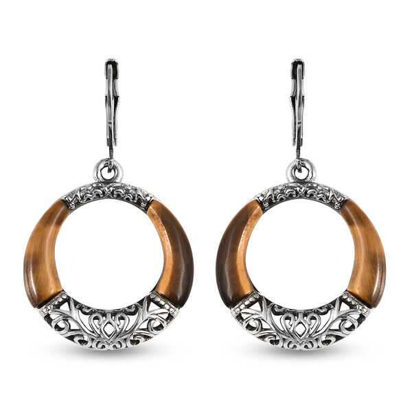 Tigerauge Ohrh&auml;nger Edelstahl Schwarz oxidiert ca. 7,10 ct&nbsp;