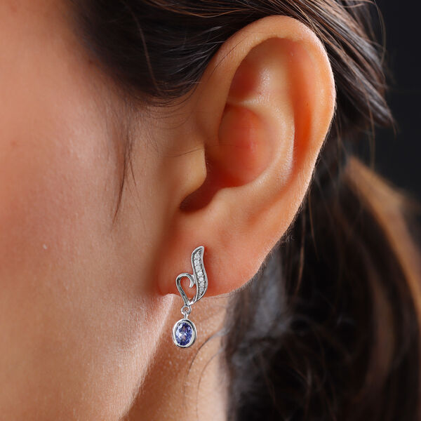 Tansanit und Zirkon Ohrhänger 925 Silber platiniert ca. 0,79 ct  image number 3