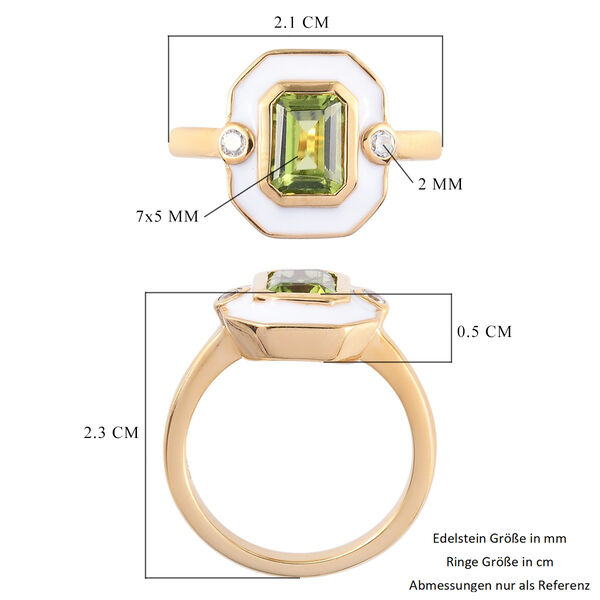 Peridot und Zirkon emaillierter Solit&auml;r Ring 925 Silber 585 Vergoldet image number 6