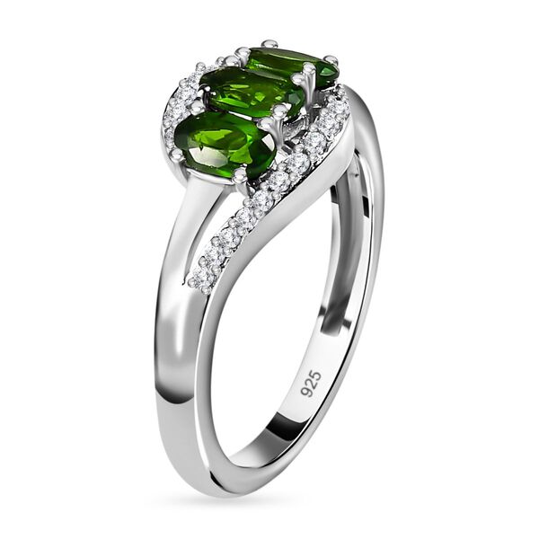 Natürlicher Chromdiopsid, Weißer Zirkon Ring, 925 Silber platiniert (Größe 16.00) ca. 1.06 ct image number 5