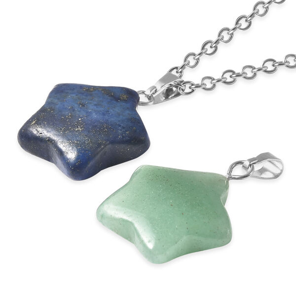 Gr&uuml;ner Aventurin und Lapislazuli-Anh&auml;nger mit Kette, 50 cm, Edelstahl ca. 33,50 ct image number 3