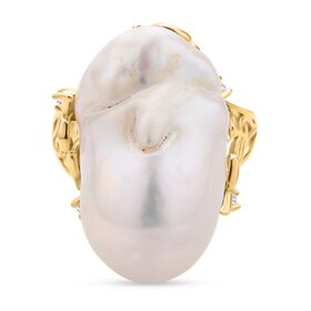 Süßwasser Perle und weißer Zirkon-Ring, 925 Silber Gelbgold Vermeil (Größe 20.00)