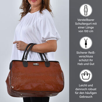 PASSAGE Weekender Reisetasche mit Korkodilpr&auml;gung, Braun