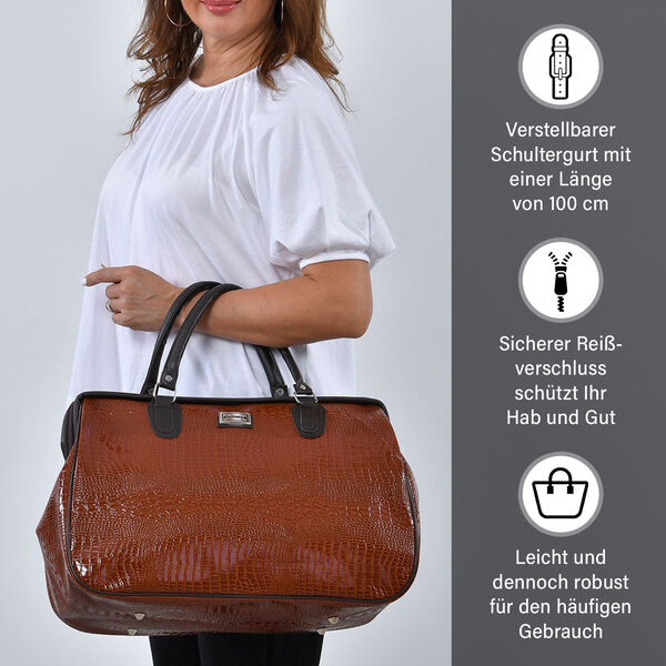 PASSAGE Weekender Reisetasche mit Korkodilpr&auml;gung, Braun image number 3